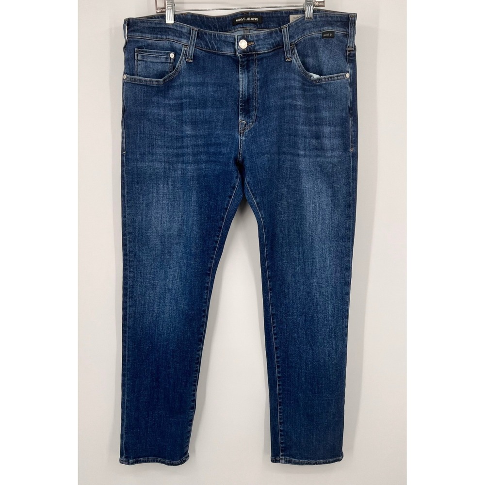 Mavi Marcus Slim Straight Leg Jeans Mens 38x32 Dark Wash Stretch Denim Blue